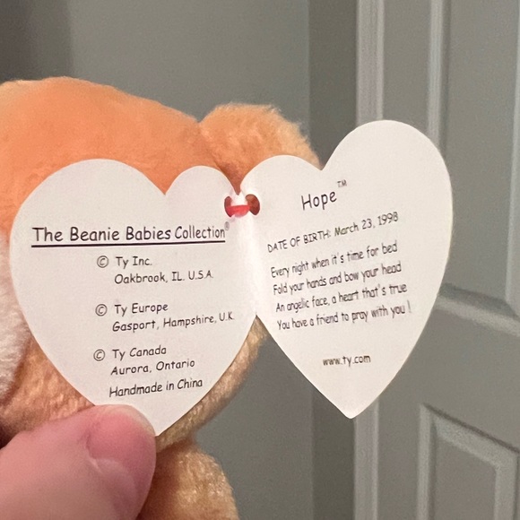 NWT Vintage Original 1998 Ty Beanie Baby “Hope” With Error Tags - Picture 7 of 11